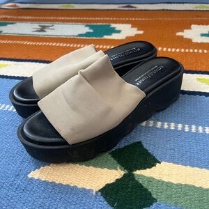 Donald J. Pliner Black and Tan Platform Slides